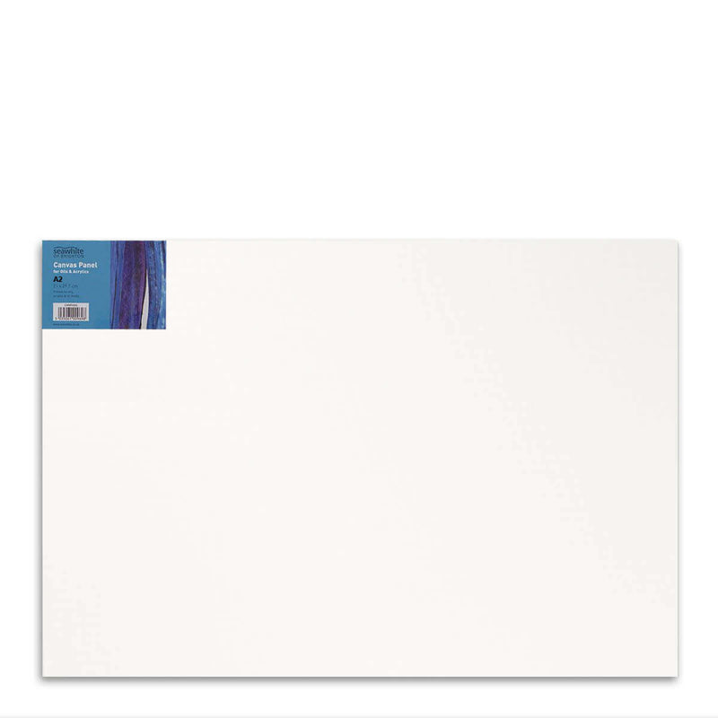 Front image of a Seawhite Primed Cotton Canvas Board that is A2 and comes in a pack of 5