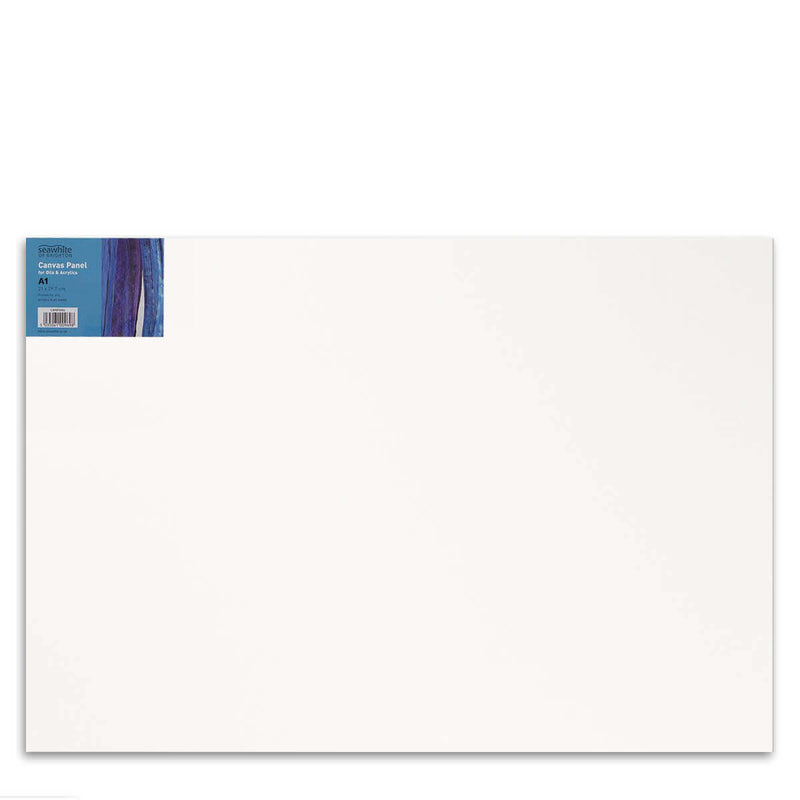 Front image of a Seawhite Primed Cotton Canvas Board that is A1 and comes in a pack of 5