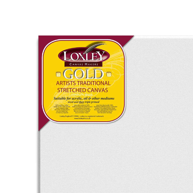 Close up of the corner of a Loxley Gold Standard Canvas that measures 16 by 16 inches and comes in a box of 5.
