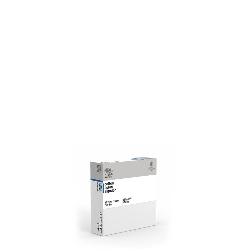 A front facing image of a Winsor & Newton Deep Edge Canvas that measures 5 by 5 inches and comes in a box of 3.