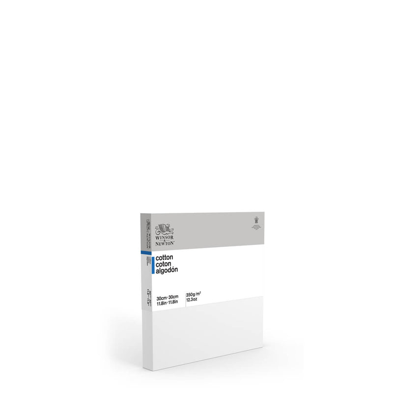 A front facing image of a Winsor & Newton Deep Edge Canvas that measures 30 by 30 centimetres and comes in a box of 3.