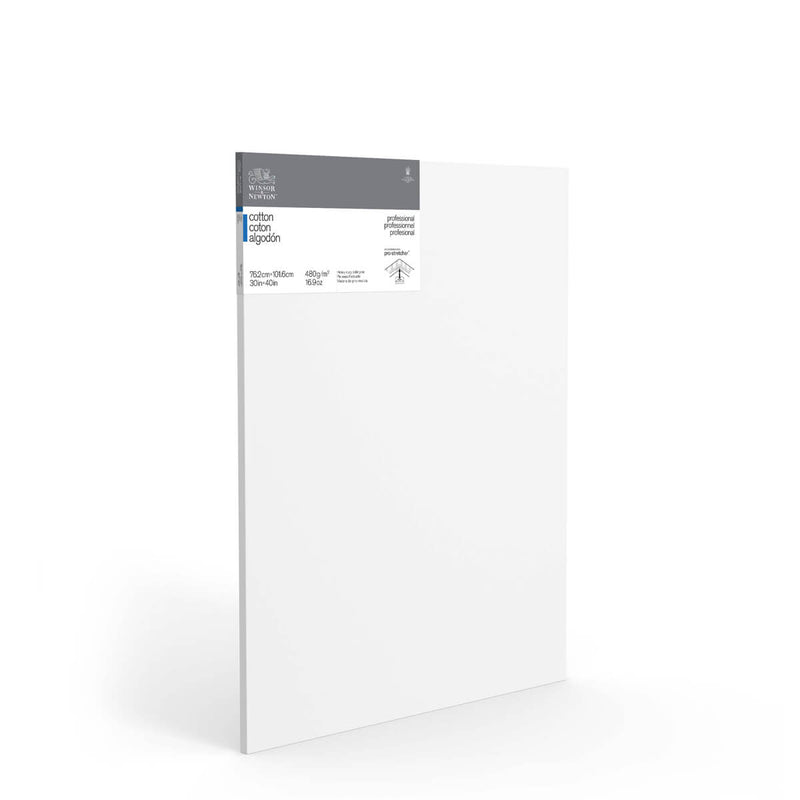 Front image of a Winsor & Newton Linen Canvas that measures 30 by 40 inches and comes in a box of 5