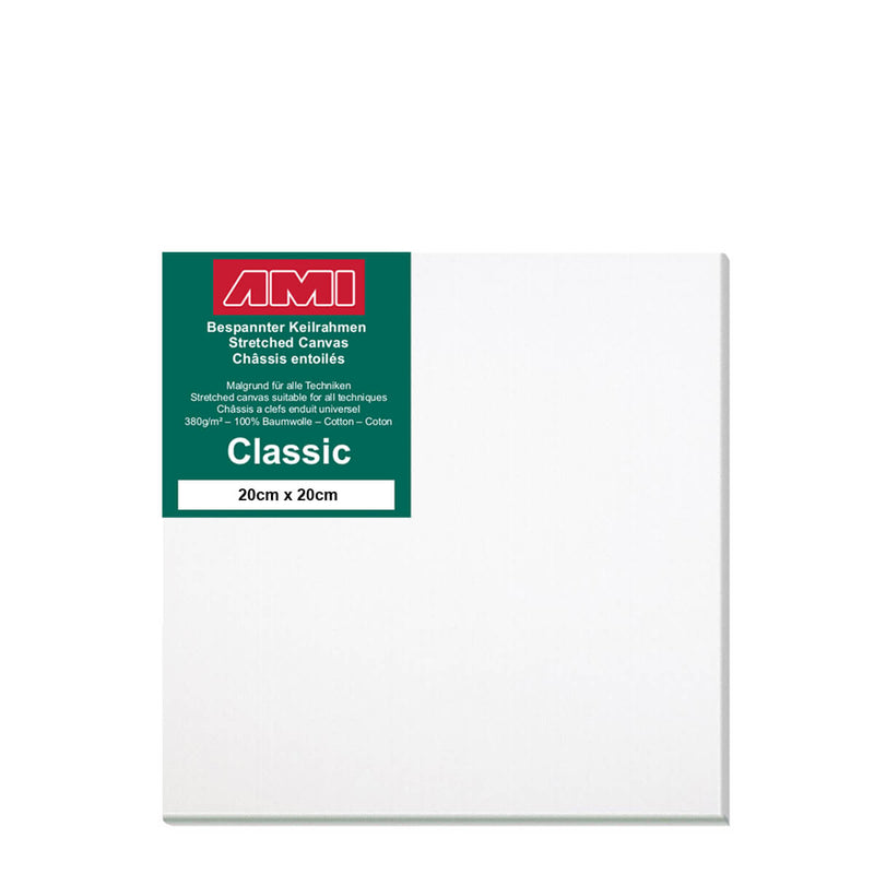 A front facing classic cotton canvas from AMI that is white and measures 20cm x 20cm