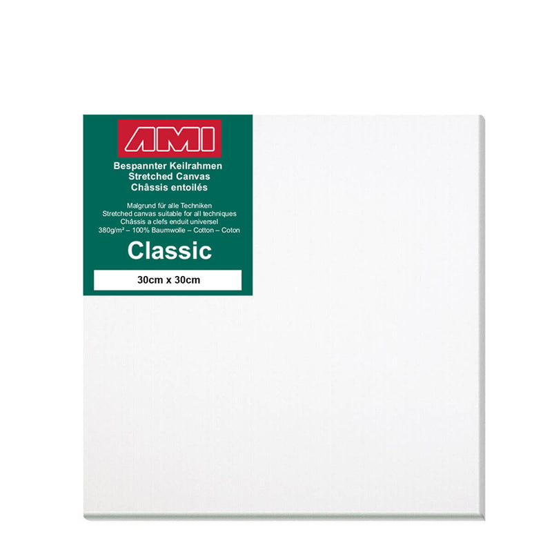 A front facing classic cotton canvas from AMI that is white and measures 30cm x 30cm