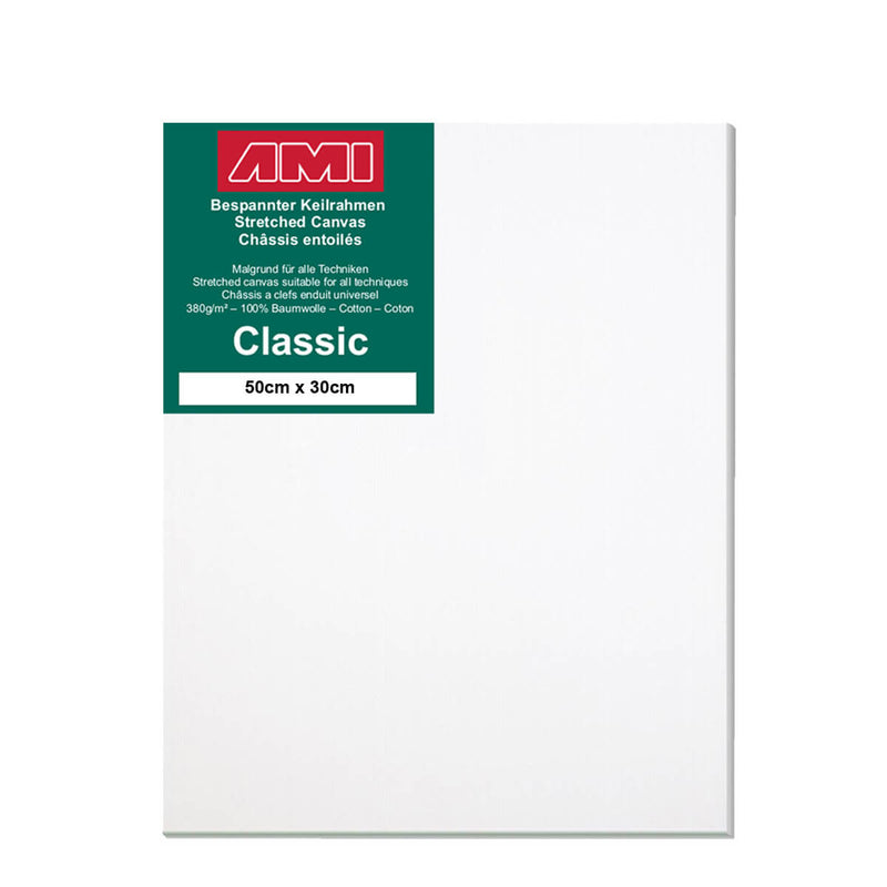 A front facing classic cotton canvas from AMI that is white and measures 50cm x 30cm