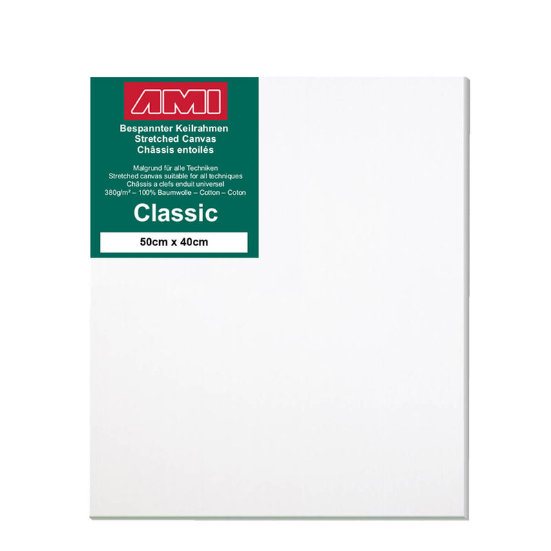 A front facing classic cotton canvas from AMI that is white and measures 50cm x 40cm
