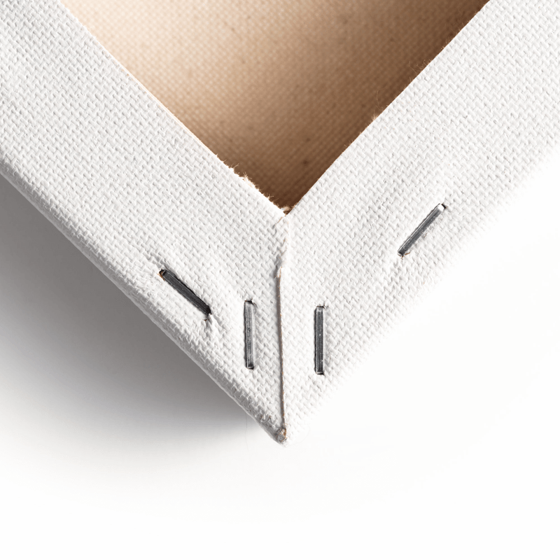 A close up of the stapled wooden frame of the back of a Loxley Ashgate Traditional Canvas that measures A3 size and comes in a box of 10.
